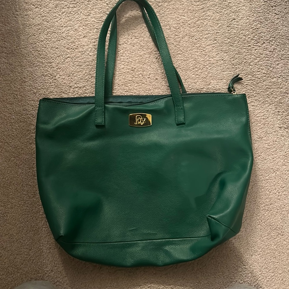 Green joy Mangano purse with removable clutch
